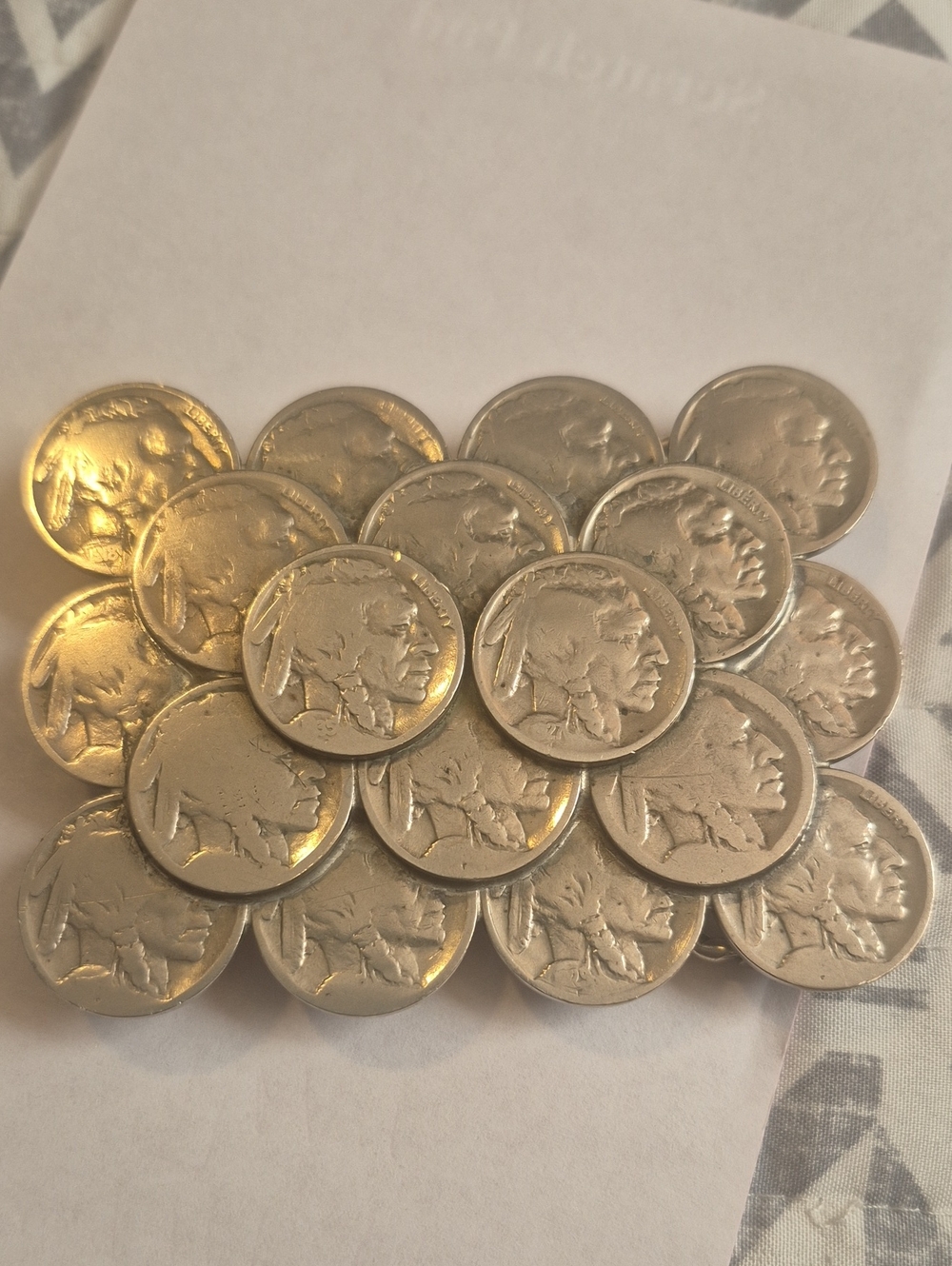 Vintage Buffalo Nickel Coin Cluster Belt Buckle Visible Dates 1918,1927,1935